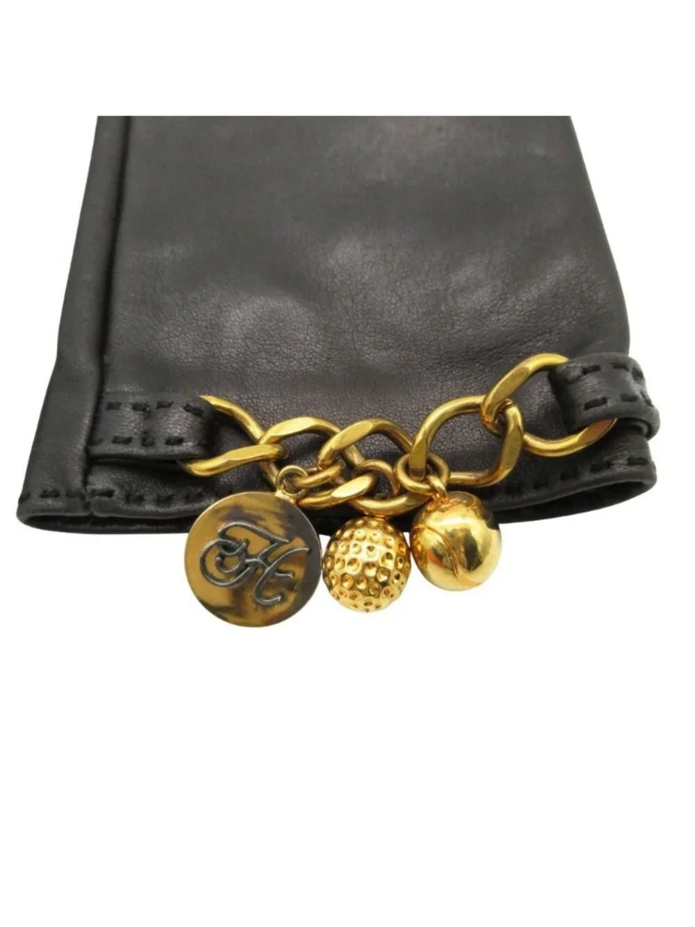 Hermes Gloves Logo Charm Chain Lambskin 7.5 Black